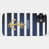 青色のストライプ金ゴールドいかり Case-Mate iPhoneケース (裏面(横))