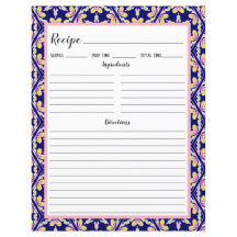青色のスペインのタイル地中海のレシピバインダーページ