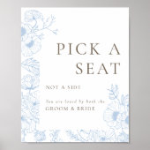 青色のフランスのフローララインアート座席の選択 ポスター (正面)