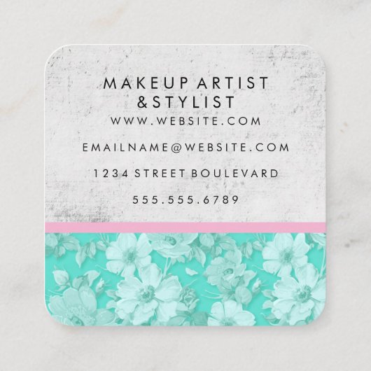 青色のフローラテグランジクスチャ スクエア名刺 (裏面)