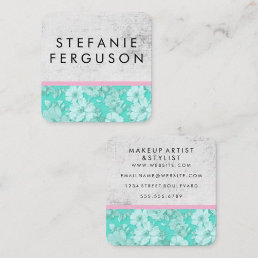 青色のフローラテグランジクスチャ スクエア名刺 (正面/裏面)