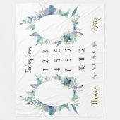 青色のフローラ葉配置双生児のマイルストーン  フリースブランケット (正面)