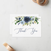 青色のフローラ·サンキューカード、フローラ ノートカード (正面/裏面インサイチュ)