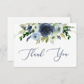 青色のフローラ·サンキューカード、フローラ ノートカード (正面/裏面)