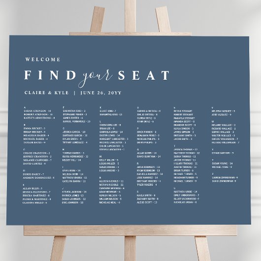 青色のミニマルア結婚ルベットの座席表 ポスター