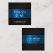 青色のメタリックブラックメッシュパターン スクエア名刺 (正面/裏面)