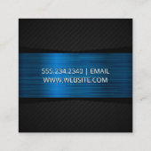 青色のメタリックブラックメッシュパターン スクエア名刺 (裏面)