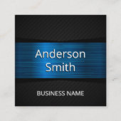 青色のメタリックブラックメッシュパターン スクエア名刺 (正面)
