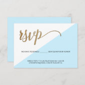 青色のモダン金ゴールドRSVP郵送先指定席なし 出欠カード (正面/裏面)