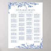 青色のヴィンテージフローラ結婚アルファベットの座席 ポスター (正面)