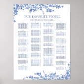 青色のヴィンテージフローラ結婚アルファベットの座席 ポスター (正面)