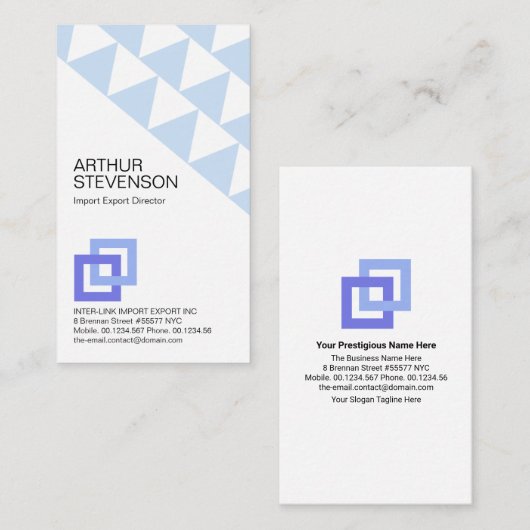 青色の二重方向矢印インポートエージェント 名刺 (正面/裏面)