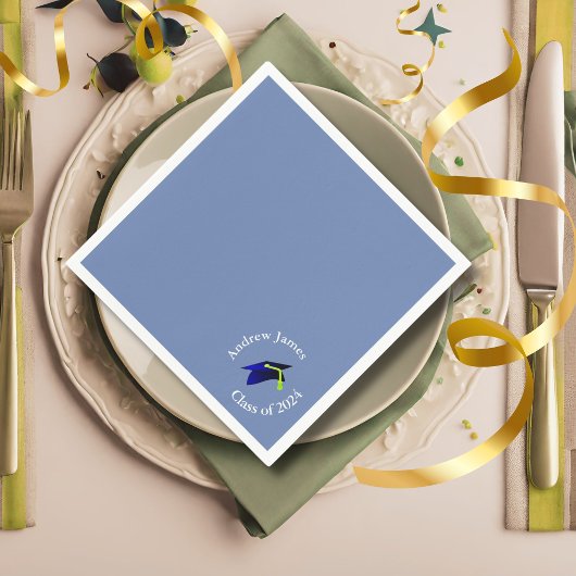 青色の卒業上限 – 2024年クラス – 名前を追加 スタンダードカクテルナプキン