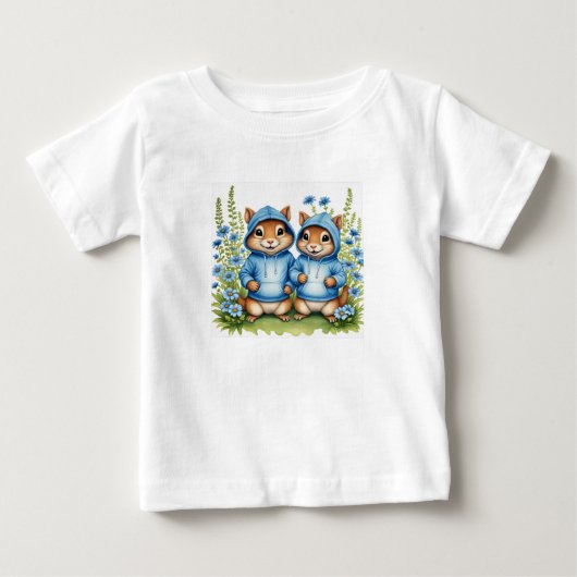 青色の双子のシマリス ベビーTシャツ (正面)