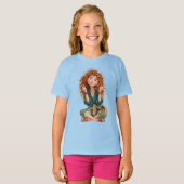 青色の女の子のTシャツ Tシャツ (正面フル)