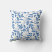 青色の層状の水の色の葉パターン クッション (裏面)