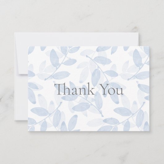 青色の層状の水の色の葉パターン サンキューカード (正面)