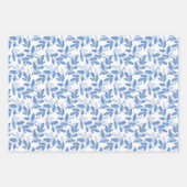 青色の層状の水の色の葉パターン ラッピングペーパーシート (正面3)