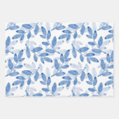 青色の層状の水の色の葉パターン ラッピングペーパーシート (正面)