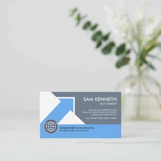 青色の影付き矢印列CEOオーナー 名刺 (スタンド正面)