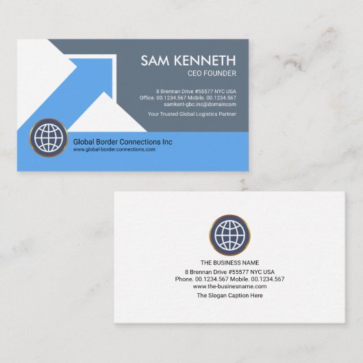 青色の影付き矢印列CEOオーナー 名刺 (正面/裏面)