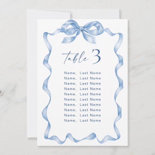 青色の手引き弓結婚の座席表カード 招待状 (裏面)