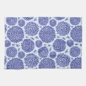 青色の手描き花模様 キッチンタオル (横)