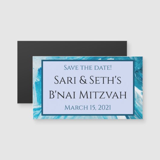 青色の抽象芸術絵を描を保存する日付磁石 (正面/裏面)