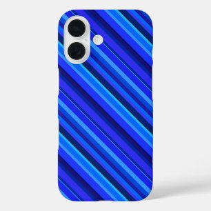 青色の斜ストライプ線 iPhone 16ケース