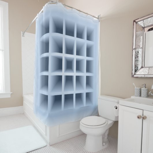 青色の正方形の穴パターン シャワーカーテン (インサイチュ)