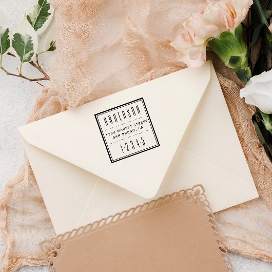 青色の正方形 |アールデコ差出人住所 セルフインキングスタンプ