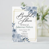 青色の水彩フローラと金ゴールドフレームの招待 招待状 (スタンド正面)