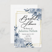 青色の水彩フローラと金ゴールドフレームの招待 招待状 (正面/裏面)