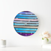 青色の水色のストライプ絵を描 ラージ壁時計 (ホーム)