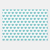 青色の水色のハートと葉 ラッピングペーパーシート (正面3)