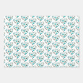 青色の水色のハートと葉 ラッピングペーパーシート (正面2)