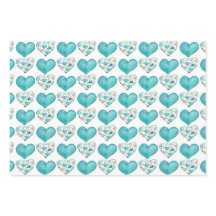 青色の水色のハートと葉