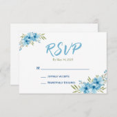 青色の水色フローラ応答カード 出欠カード (正面/裏面)