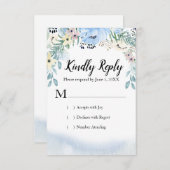 青色の水色フローラRSVP応答カード 出欠カード (正面/裏面)