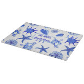 青色の混合シーシェルパターン – 名前をカスタムする カッティングボード (角)