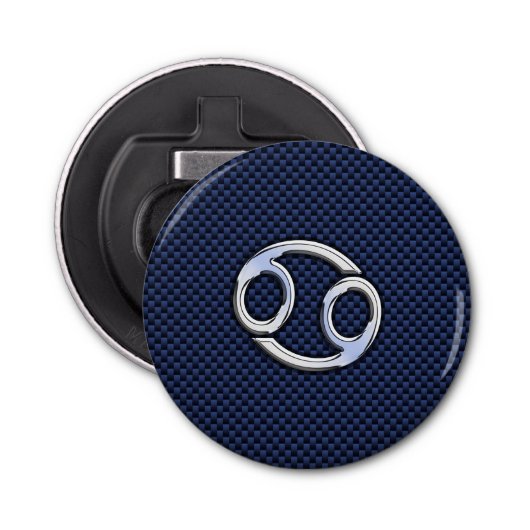 青色の炭素繊維デコール上のがん〔占星術の〕十二宮図標識 栓抜き (正面)