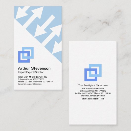 青色の物流方向矢印インポートエージェント 名刺 (正面/裏面)