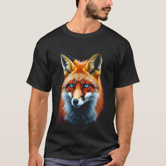 青色の狐の動物肖像画 Tシャツ (正面)