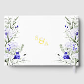 青色の王室のアイボリーフローラ結婚 ゲストブック (裏面)