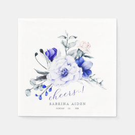 青色の王室のアイボリーフローラ結婚 スタンダードカクテルナプキン