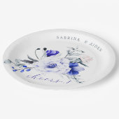 青色の王室のアイボリーフローラ結婚 ペーパープレート (アングル)