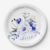 青色の王室のアイボリーフローラ結婚 ペーパープレート (正面)