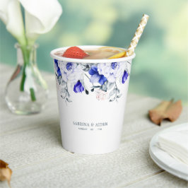 青色の王室のアイボリーフローラ結婚 紙コップ