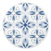 青色の白クラシック花柄 セラミックノブ (正面)