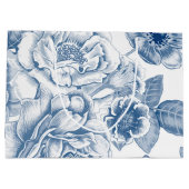 青色の白色ヴィンテージフローラパーティーバッグ ラージペーパーバッグ (裏面)